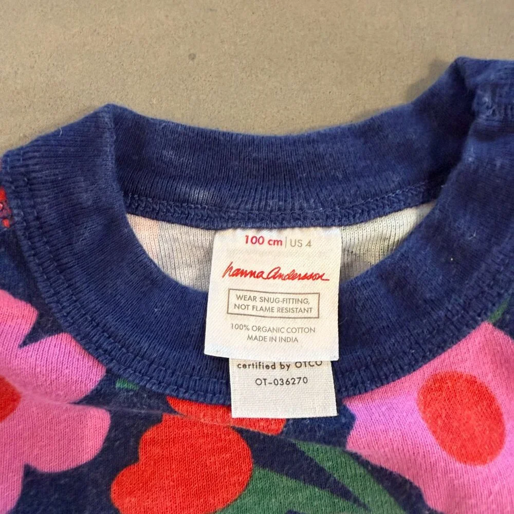 Hanna Andersson Navy Floral Pajama Set with Pink Red Yellow Flowers